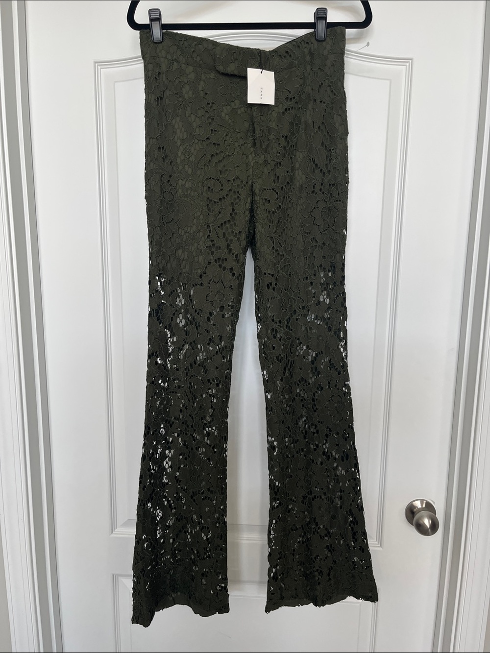 NWT Zara Olive Green Lace Flare Pants